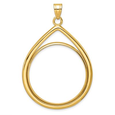 Lightweight Teardrop 32.7mm Prong Coin Bezel Pendant 10k Gold Polished 10C8191/32.7