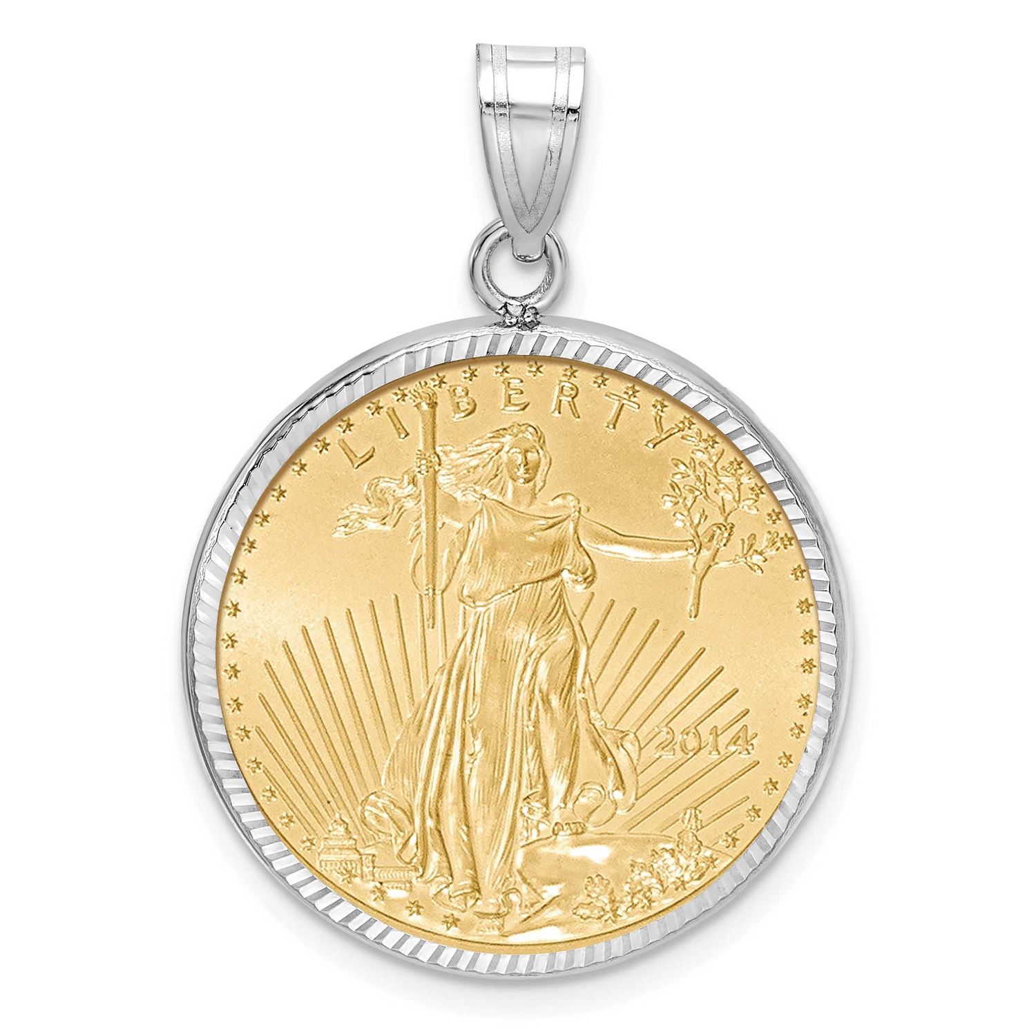 Diamond-Cut Prong Mounted 1/4Oz American Eagle Coin Bezel Pendant 14k White Gold C3997W/22.0C