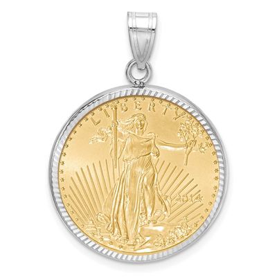 Diamond-Cut Prong Mounted 1/4Oz American Eagle Coin Bezel Pendant 14k White Gold C3997W/22.0C