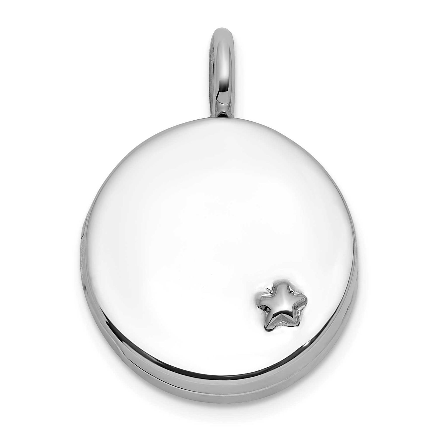 Star On 10mm Round Locket Sterling Silver Rhodium-plated Polished QLS1245