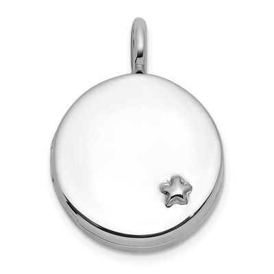 Star On 10mm Round Locket Sterling Silver Rhodium-plated Polished QLS1245