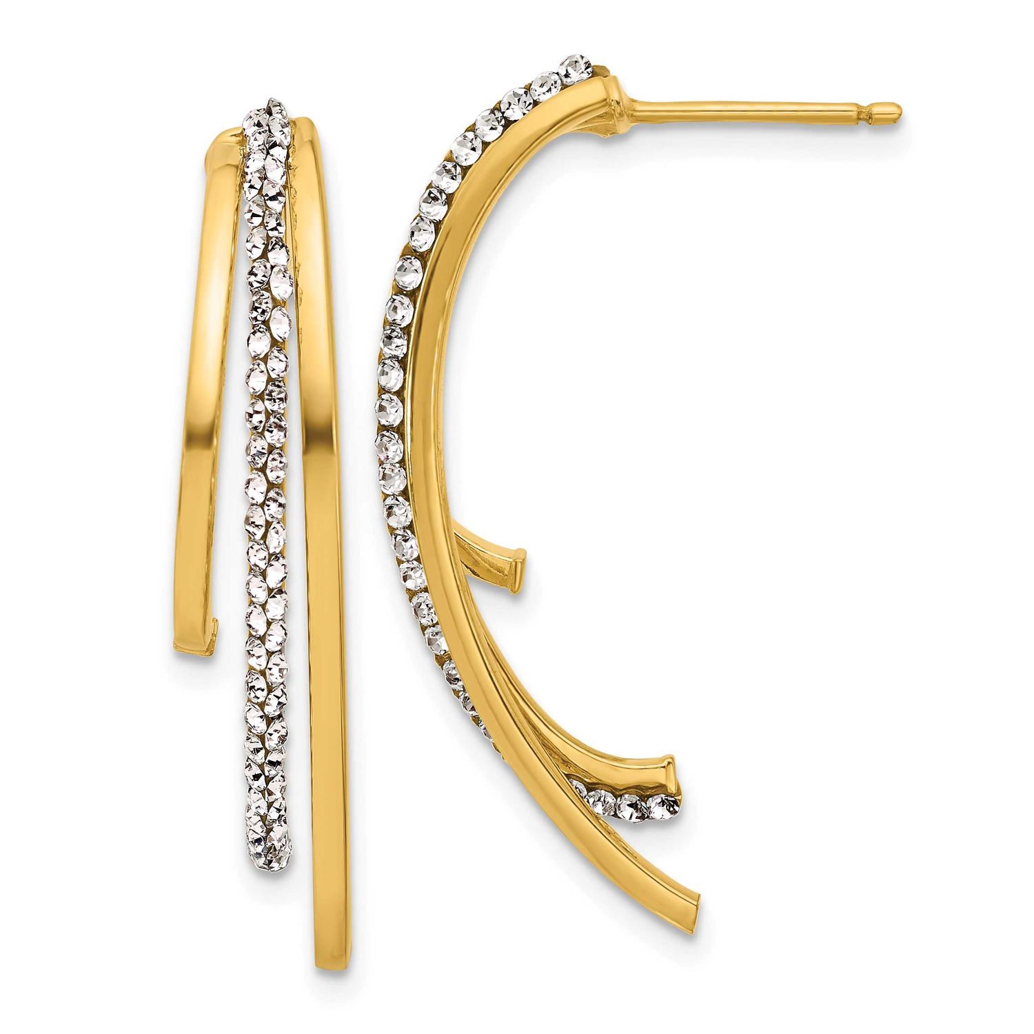 Crystals 3-Row Drop Post Earrings 14k Gold Polished LE2608 196904340561