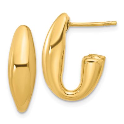 Hollow J-Hoop Post Earrings 14k Gold Polished LE2618 196904339046
