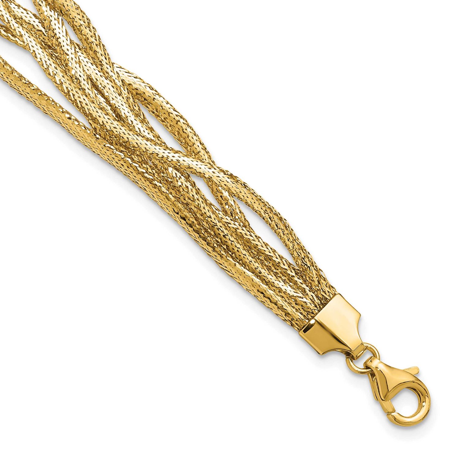 Mesh Diamond-Cut 4-Strand Wave Bracelet 14k Gold Polished LF1990-7.5 196904335109