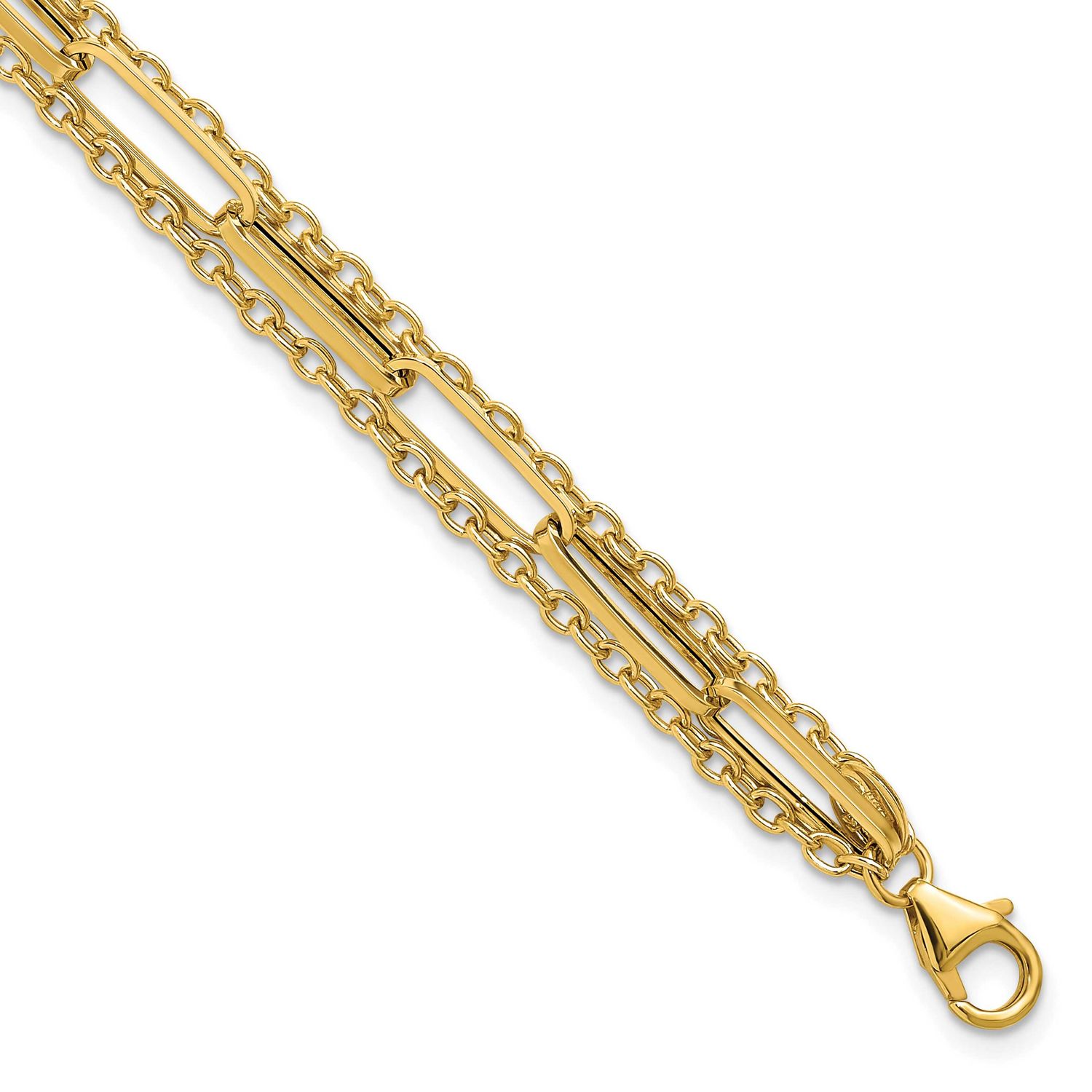 3-Strand Fancy Link Bracelet 14k Gold Polished LF1982-7.5 196904334928