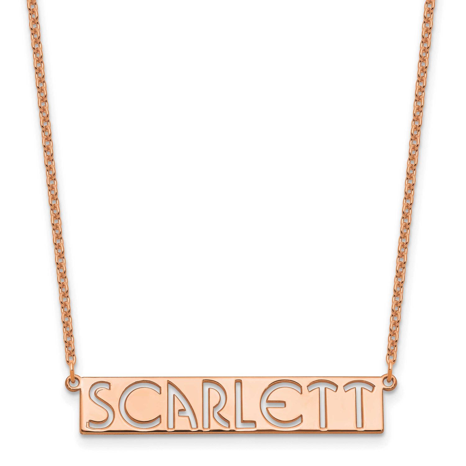 7-9 Letter Cut-Out Name Bar Necklace Sterling Silver Rose-plated XNA1528RP
