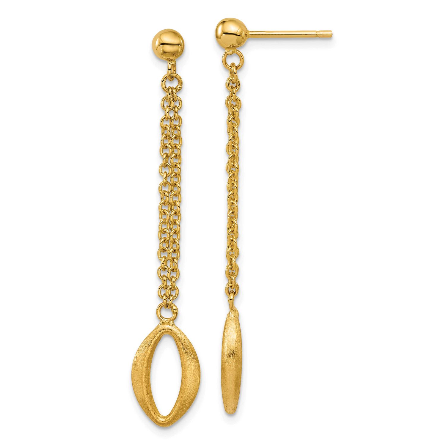 Navette Link Post Dangle Earrings 14k Gold Polished and Brushed LE2926 196904315842