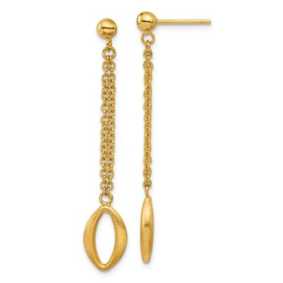 Navette Link Post Dangle Earrings 14k Gold Polished and Brushed LE2926 196904315842