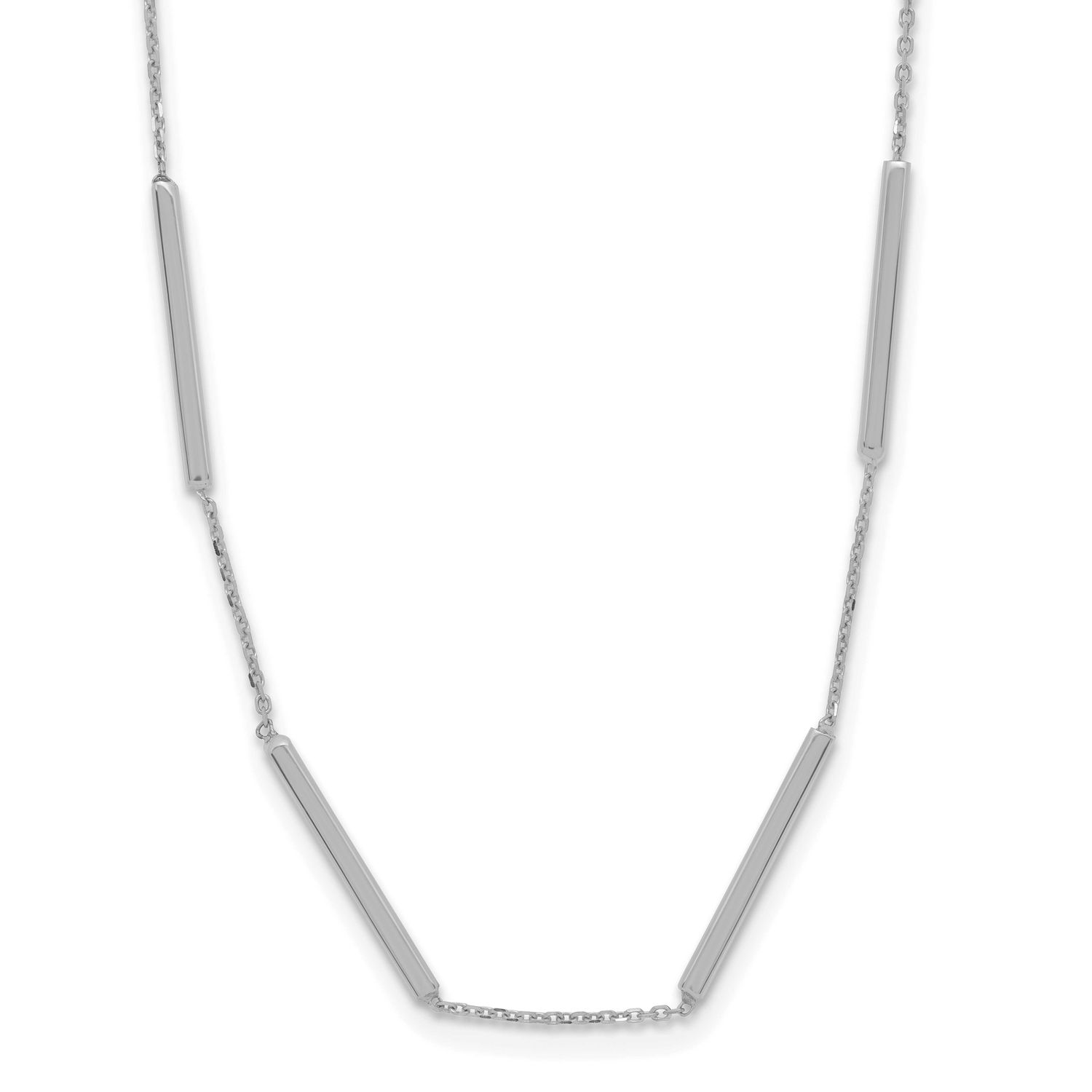 6 Bar Stations with 1.5 Inch Extender Necklace 14k White Gold Polished LF1852W-16
