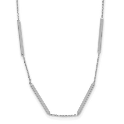 6 Bar Stations with 1.5 Inch Extender Necklace 14k White Gold Polished LF1852W-16