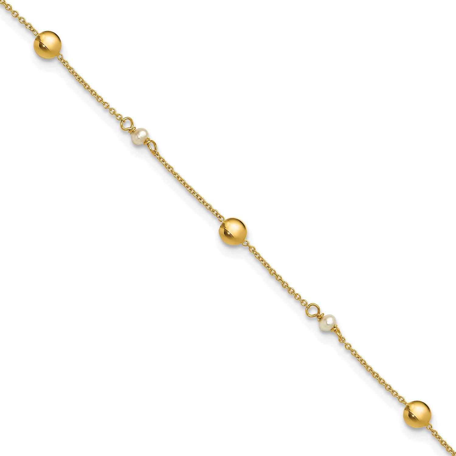 Fwc Pearl and Circles 9 Inch Plus 1 Inch Extender Anklet 14k Gold Polished LF2080-9 196904312063