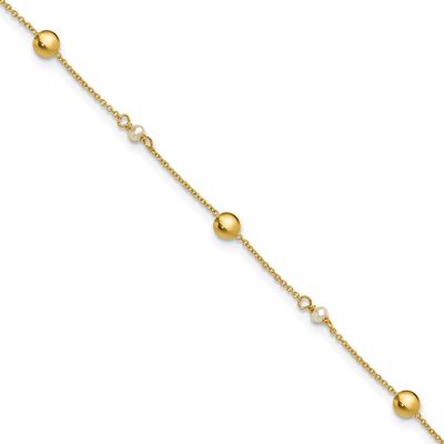 Fwc Pearl and Circles 9 Inch Plus 1 Inch Extender Anklet 14k Gold Polished LF2080-9 196904312063