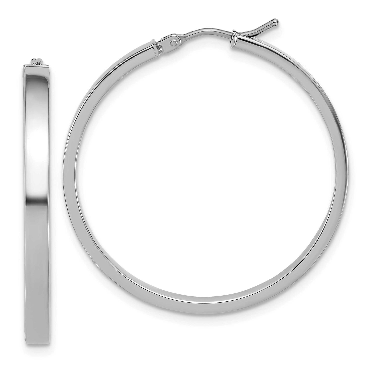 Square Tube Round Hoop Earrings 14k White Gold LE2858W