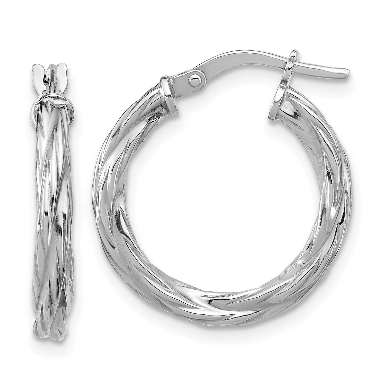 Twisted Hoop Earrings Sterling Silver Rhodium-plated Polished QLE1523 196904322161