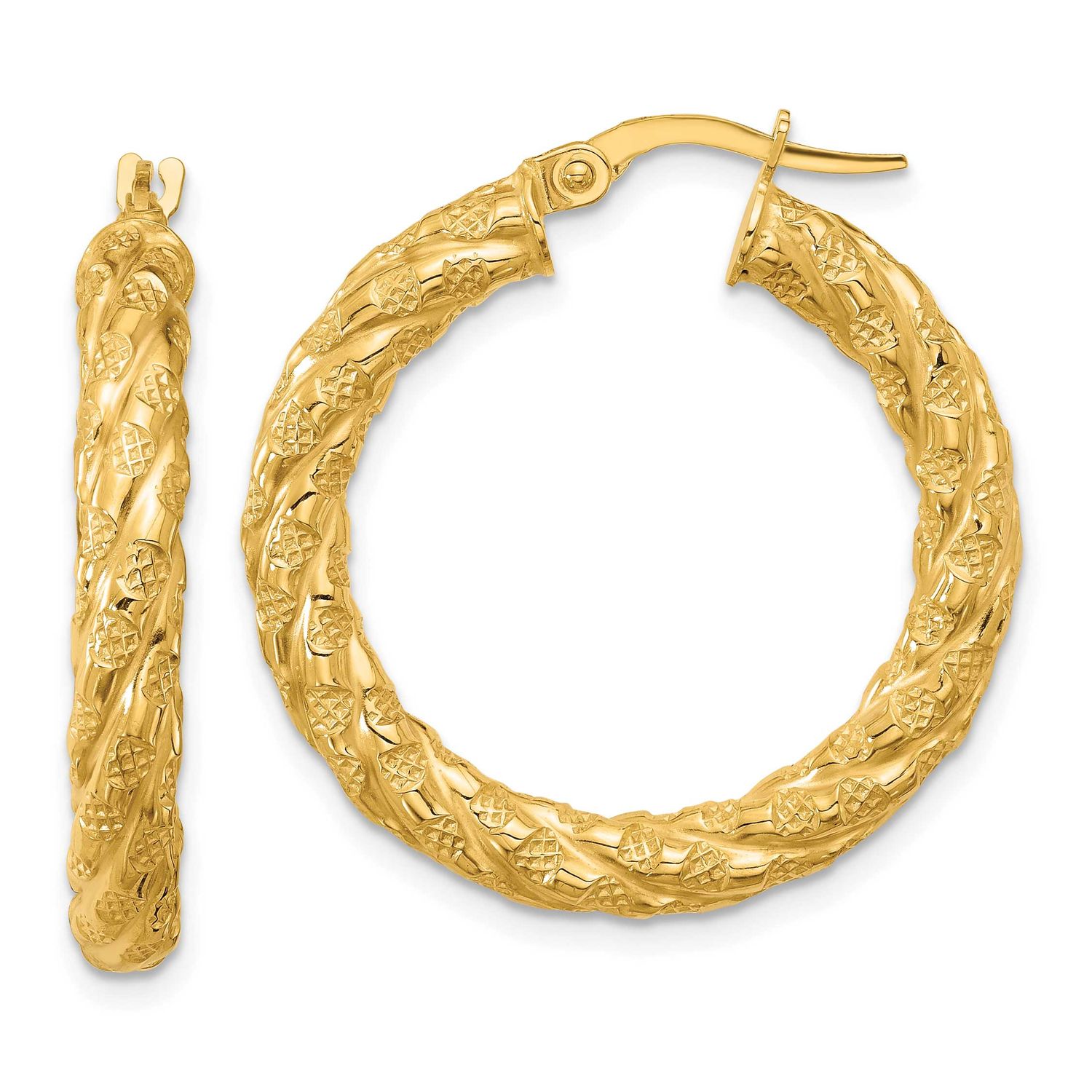 Twisted Circle Hoop Earrings 14k Gold Polished and Textured LE2739 196904337493