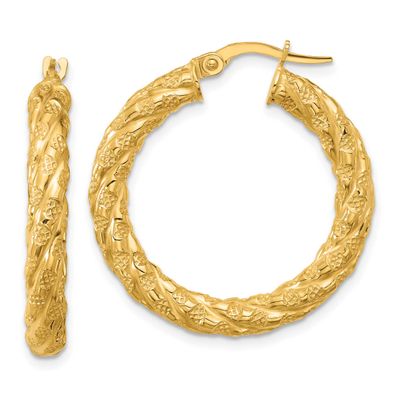 Twisted Circle Hoop Earrings 14k Gold Polished and Textured LE2739 196904337493