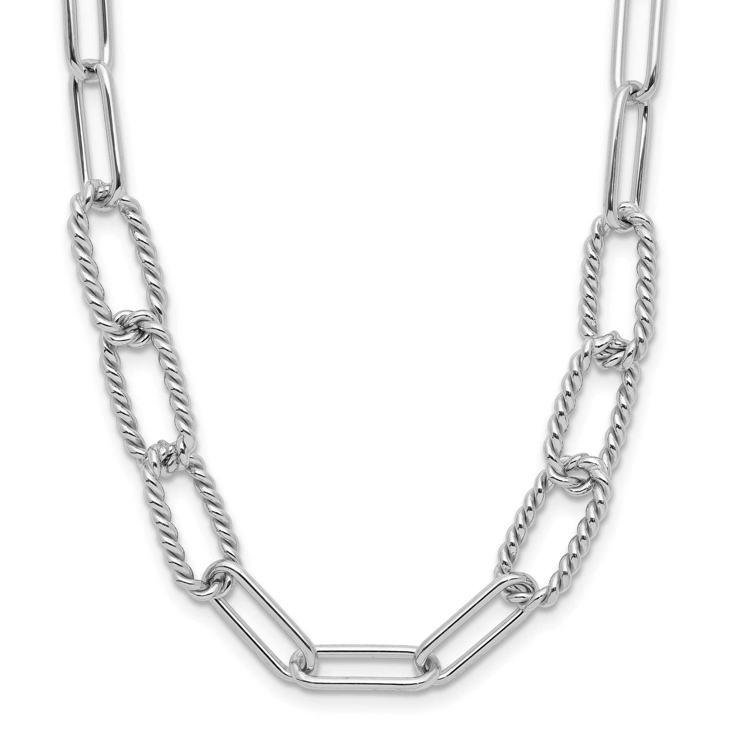 Textured Fancy Link Necklace Sterling Silver Rhodium-plated Polished QLF1364-30 196904182994