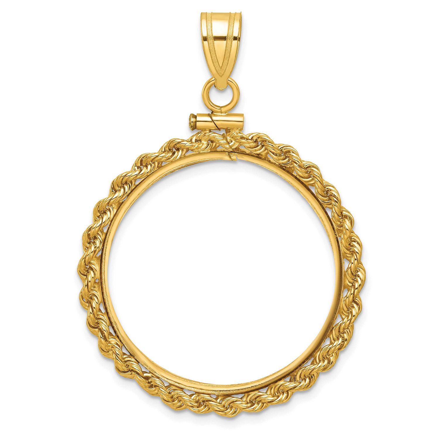 Rope 27.0mm x 2.35mm Screw Top Coin Bezel Pendant 10k Gold Polished 10C1215/27.0