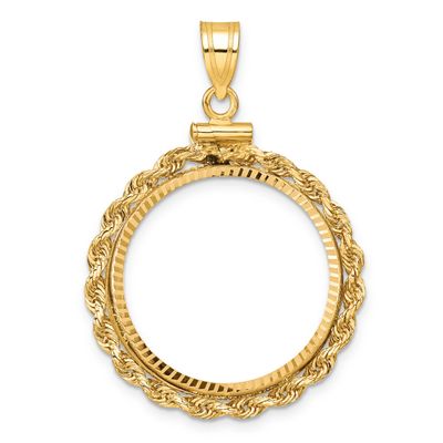 Rope and Diamond-Cut 22.0mm x 1.9mm Screw Top Coin Bezel Pendant 10k Gold Polished 10C1215D/22.0
