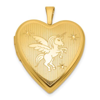 Gold-Plt Brushed / Polished Unicorn/Alicorn 20mm Heart Lock Sterling Silver QLS1257GP
