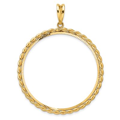 Diamond-Cut with Twisted Wire 39.5mm Prong Coin Bezel Pendant 14k Gold C1802D/39.5