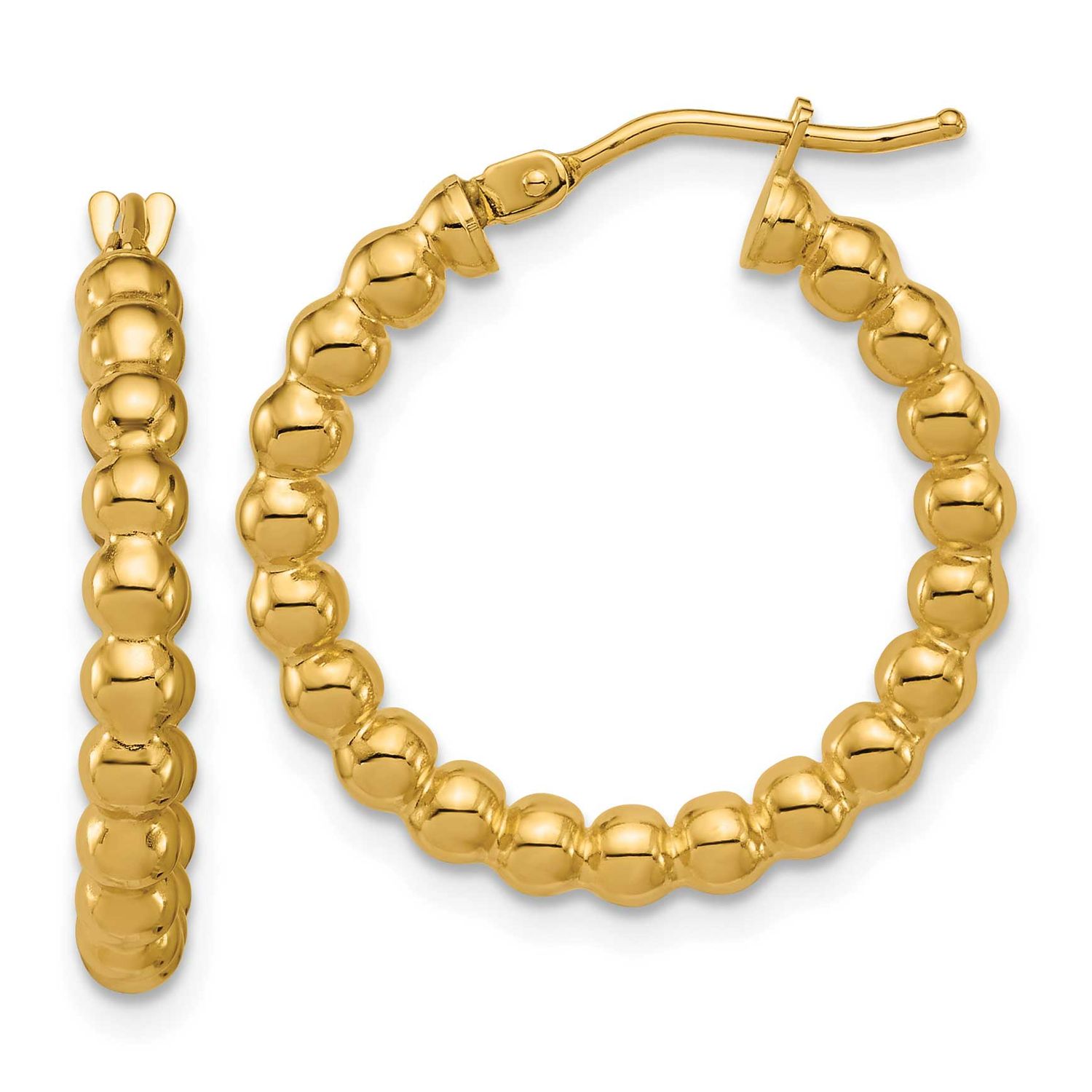 Beaded Round Hoop Earrings 14k Gold Polished LE2869