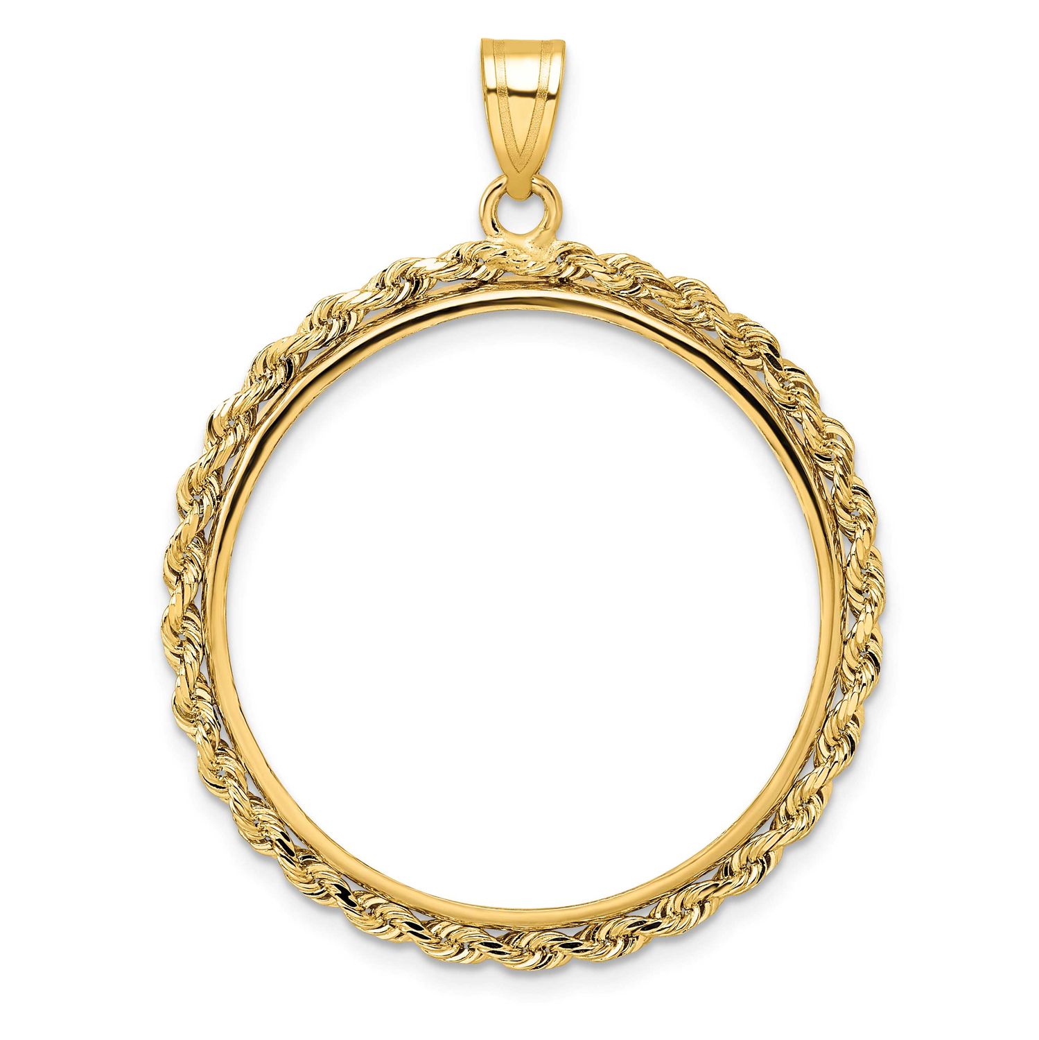 Rope 27.0mm Prong Coin Bezel Pendant 10k Gold Polished 10C3012/27.0