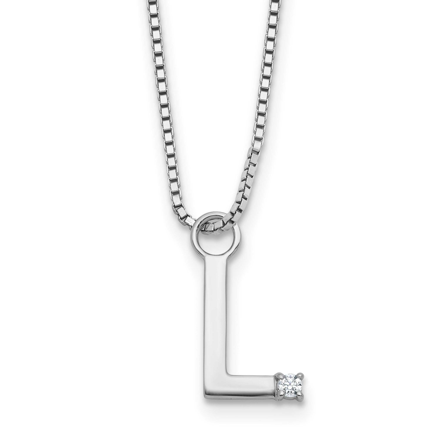 White Ice 18 Inch Diamond Letter L Initial Necklace Plus 2 Inch Extender Sterling Silver Rhodium-pl…