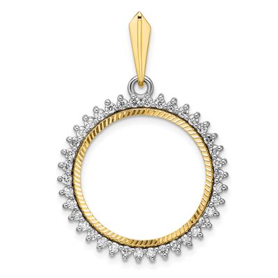 Diamond-Cut A Diamond Circle 20.1mm Prong Coin Bezel Pendant 14k Two-tone Gold Polished CS3984D/20.…