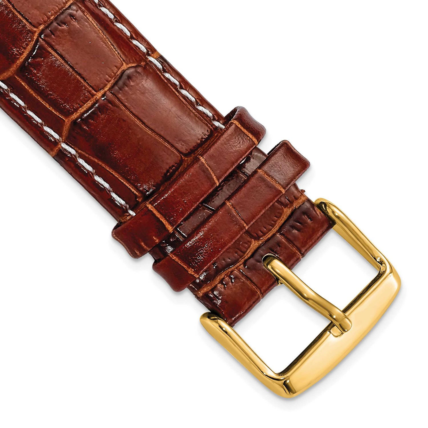 Debeer 24mm Havana Crocodile Grain Chronograph Leather with White Stitching and Gold-Tone Buckle 7.…
