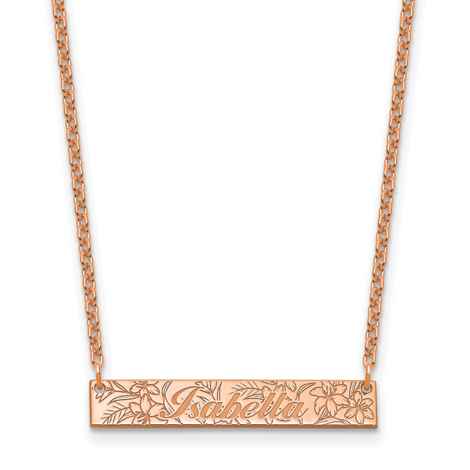 Rose Gold-Plated Name and Birth Flower Bar Necklace Sterling Silver XNA1476RP