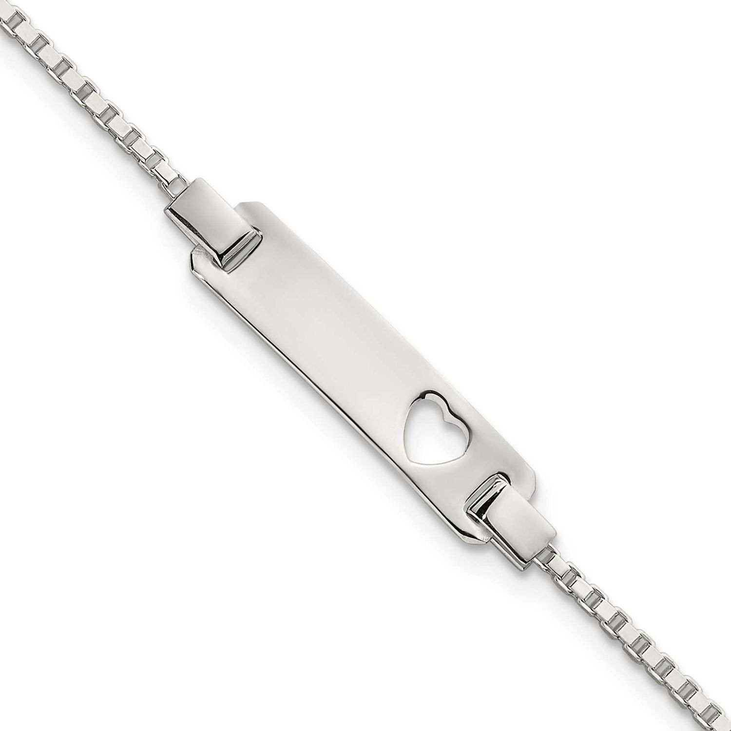 Cut-Out Heart Box Chain with .5 Inch Extender Children&#39;s ID Bracelet 6 Inch Sterling Silver Polishe…