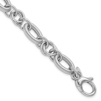 Polished/Textured Fancy Link with .25 Inch Extender Bracelet Sterling Silver Rhodium-plated QLF1381…