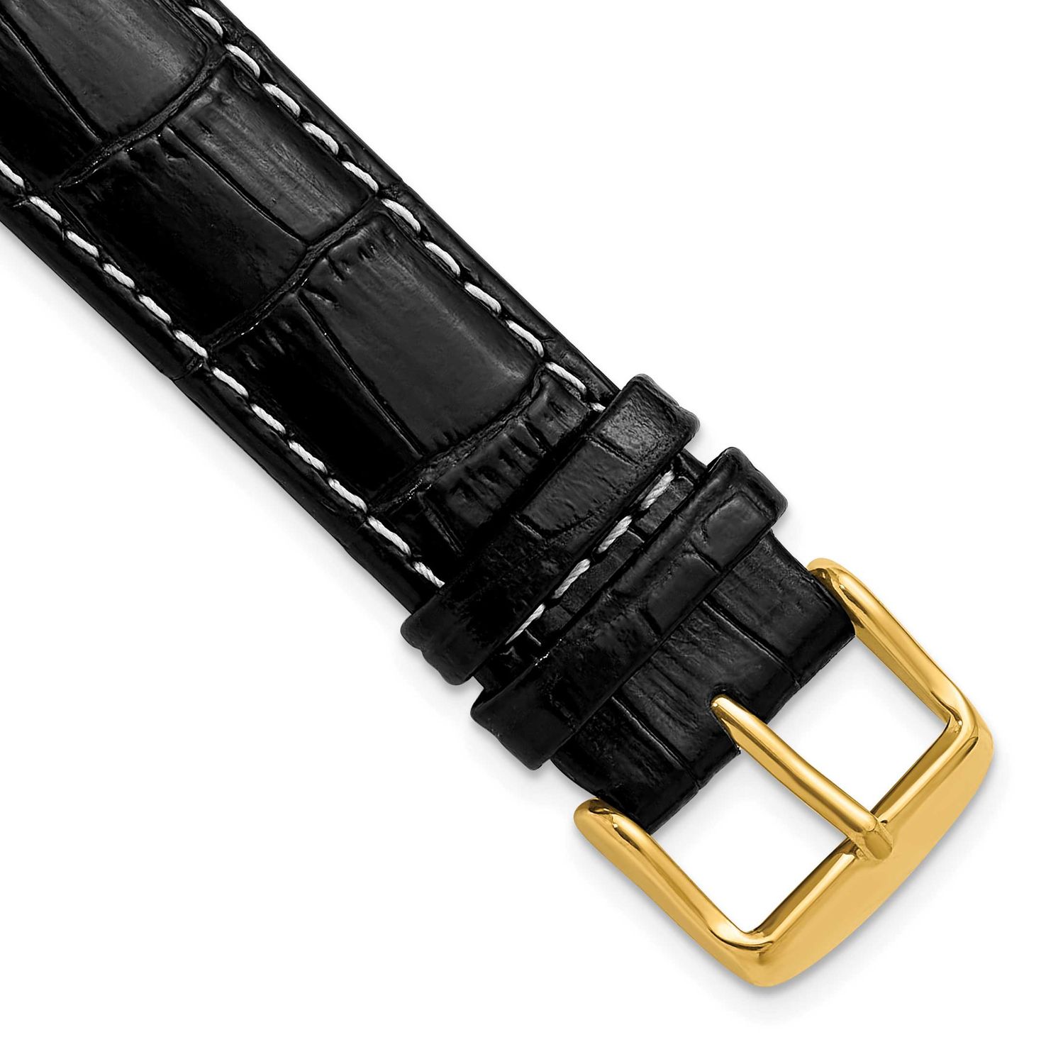 Debeer 20mm Black Crocodile Grain Chronograph Leather with White Stitching and Gold-Tone Buckle 7.5…
