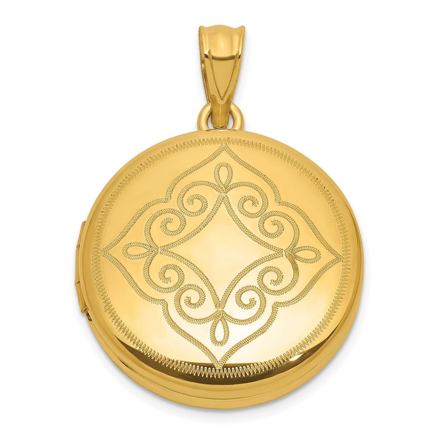 Gold-Plated Brushed and Polished Fancy Design 20mm Round Locket Sterling Silver QLS1260GP