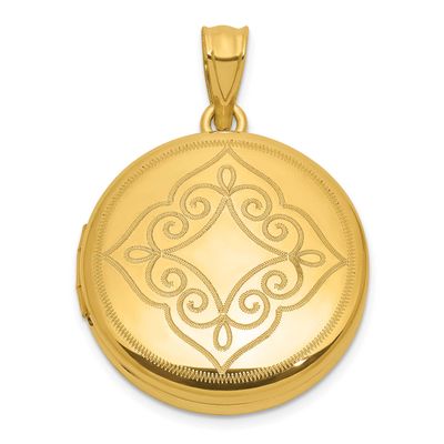 Gold-Plated Brushed and Polished Fancy Design 20mm Round Locket Sterling Silver QLS1260GP