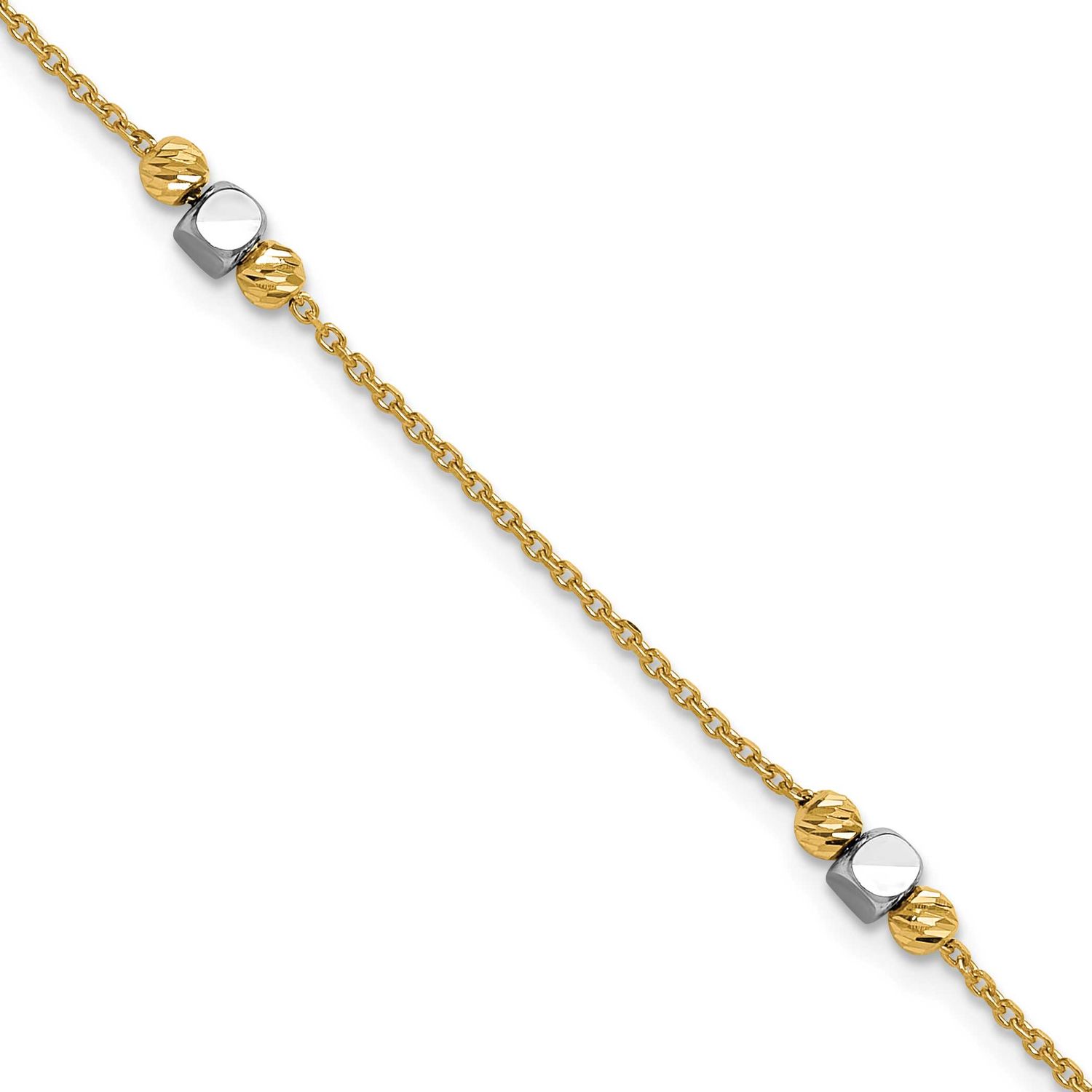 Diamond-Cut Beads with 1 Inch Extender Bracelet 14k Two-tone Gold Polished LF2162-7