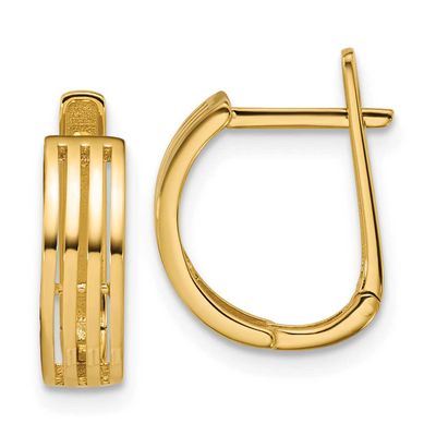 Grooved Hinged Hoop Earrings 14k Gold Polished LE2887