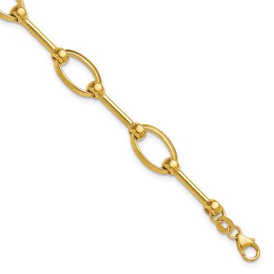 Bar and Oval Link with .5 Inch Extender Bracelet 14k Gold Polished LF2202-7 196904315439