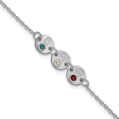 3 Disc with Initial and Birthstone Bracelet 10k White Gold 10XNA1523/3W