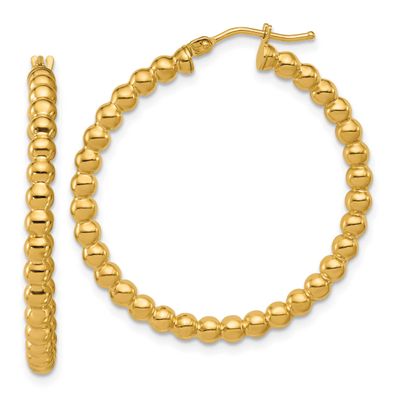 Beaded Round Hoop Earrings 14k Gold Polished LE2870