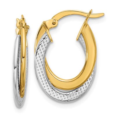 Rhodium Polished and Textured Fancy Hoop Earrings 10k Gold 10LE620 196904344507
