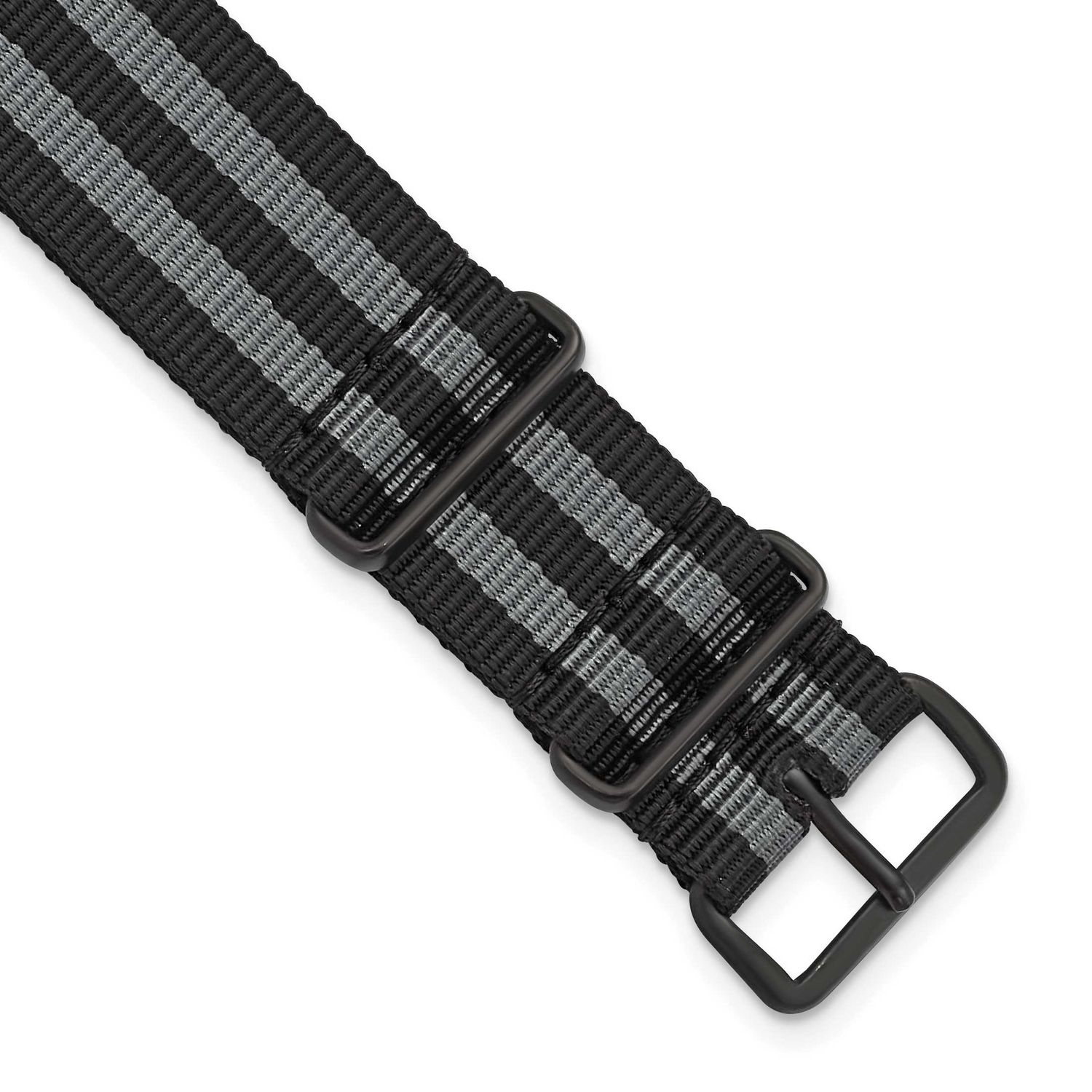 Debeer 18mm One-Piece Black and Grey Striped Military Ballistic G10 Nylon with Black Pvd-Plated Buc…