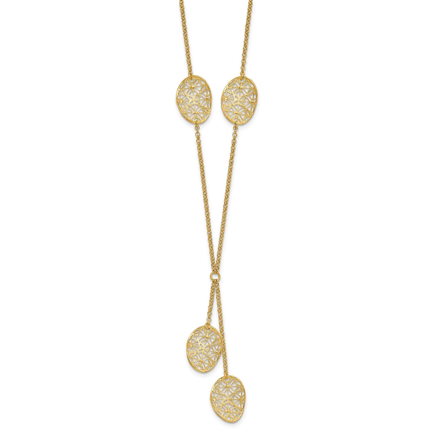 Gold-Tone Filigree &amp; Diamond-Cut Oval Fancy Drop Necklace Sterling Silver QLF523-20 191101414527