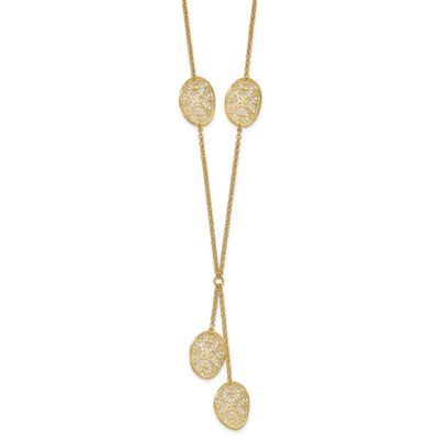 Gold-Tone Filigree &amp; Diamond-Cut Oval Fancy Drop Necklace Sterling Silver QLF523-20 191101414527