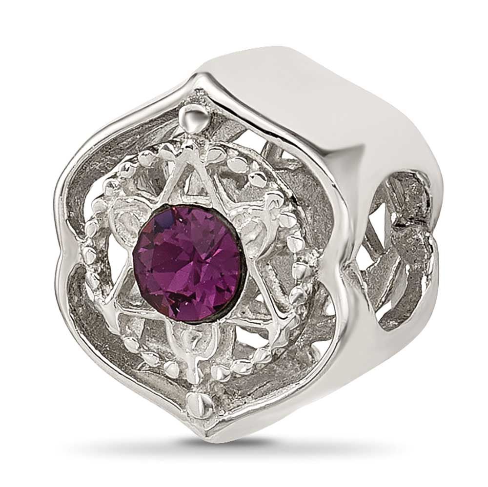 Brushed and Polished Purple Crystal Bead Sterling Silver QRS4538 196904279472