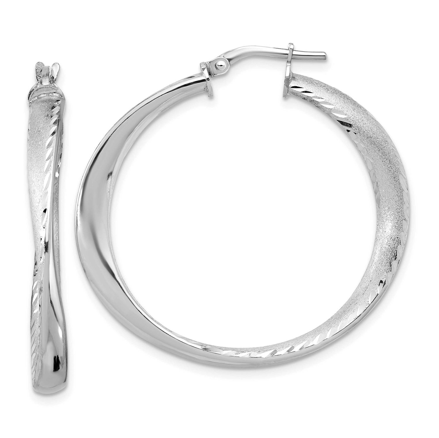 Polished Hoop Earrings Sterling Silver Rhodium-plated QLE1490 196904348277