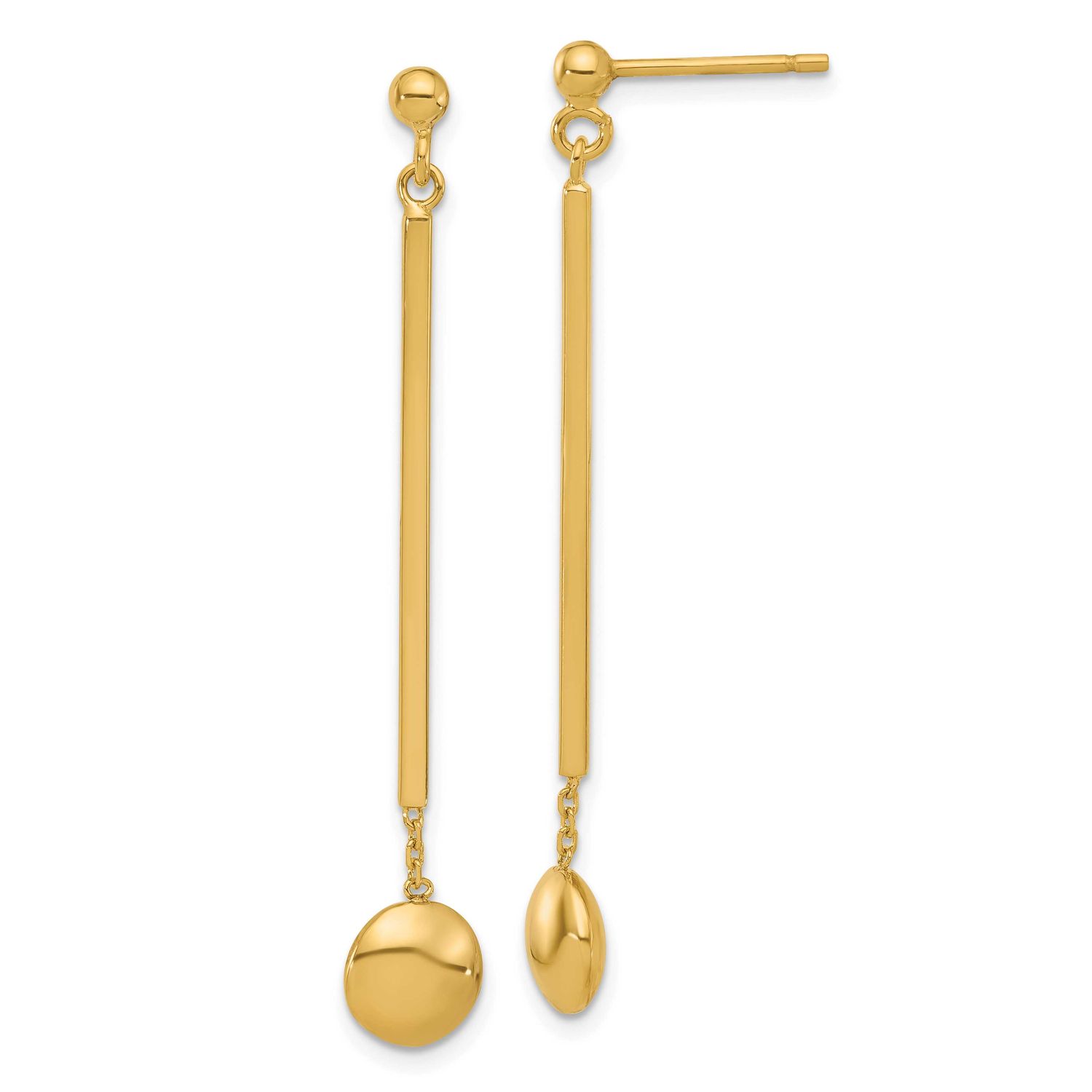 Bar with Bead Dangle Post Earrings 14k Gold Polished LE2710 196904338353