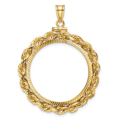 Rope and Diamond-Cut 27.0mm x 2.35mm Screw Top Coin Bezel Pendant 14k Gold Polished C3275D/27.0