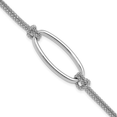 Polish/Diamond-Cut Oval 2-Strand with 1.25 Inch Extender Bracelet Sterling Silver Rhodium-plated QL…